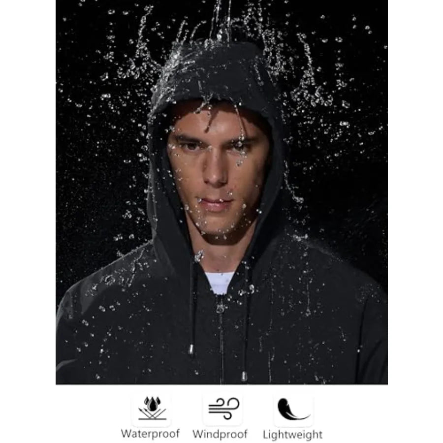 Mens Rain Jacket Raincoat Windbreaker Waterproof Lightweight Packable Hooded