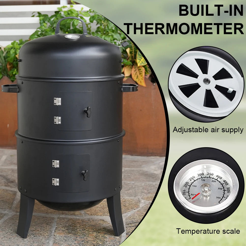 Atuotin Vertical Charcoal Smoker With Built In Thermometer Grill