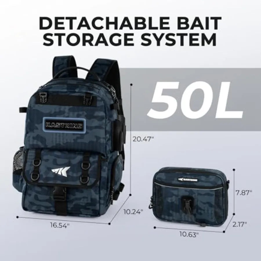 Fishing Tackle Backpack With Removable Bait Binder And Rod Holders