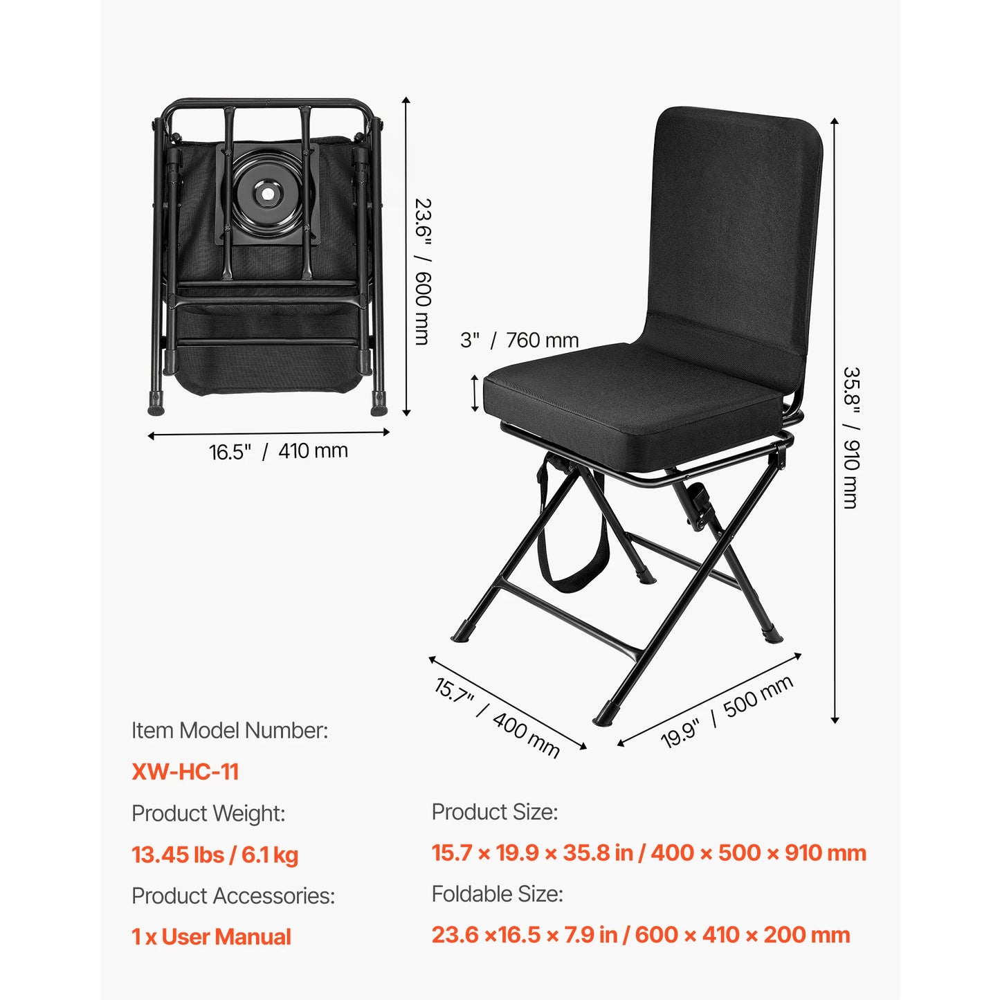 VEVOR Hunting Blind Chair 360 Degree Silent Swivel Foldable