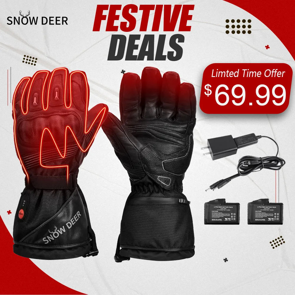 Snow Deer Motorcycle Heated Gloves Battery Powered Waterproof Winter Riding