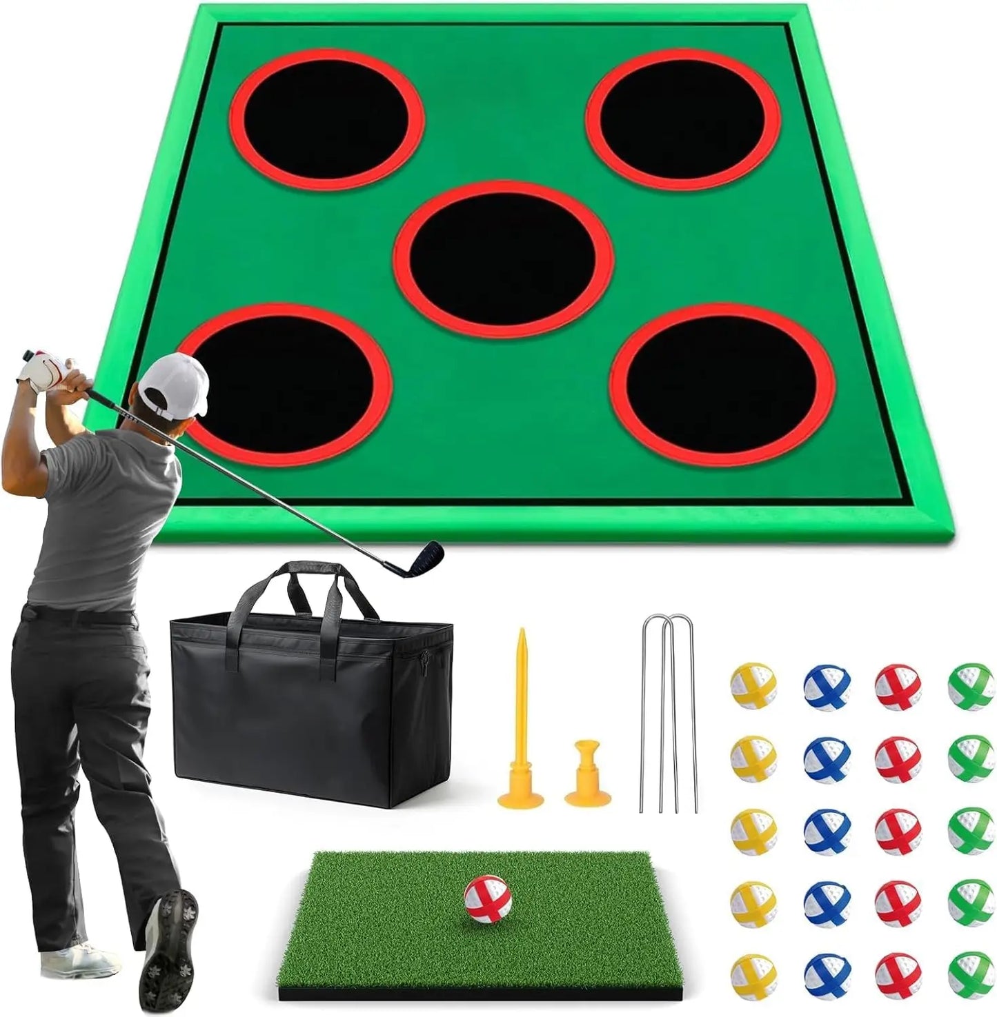 Golf Game Play Set for Golfers Fathers, with 20 Velcro Golf Balls, Putting Mat, Golf Putter and Carrying Bag, Indoor Outdoor