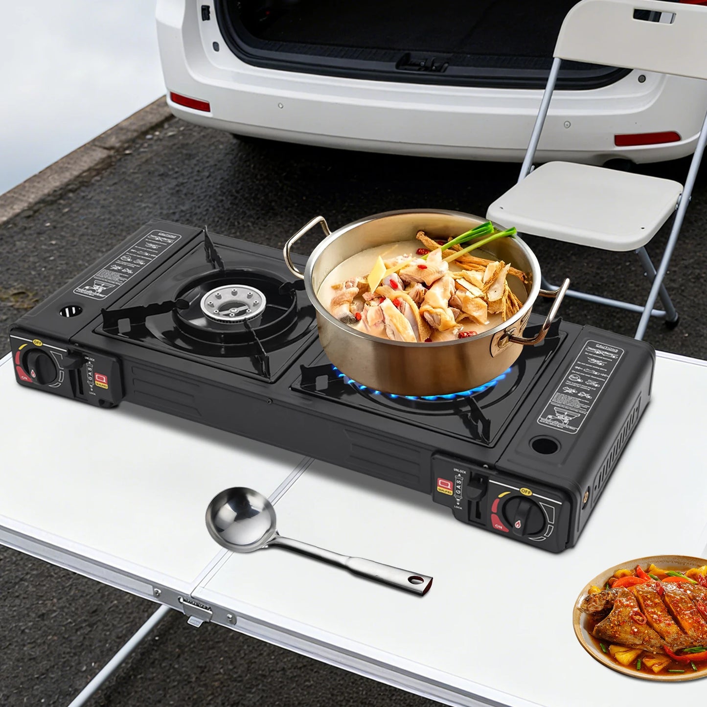 2 Burner Portable Camping Stove With Piezo Ignition