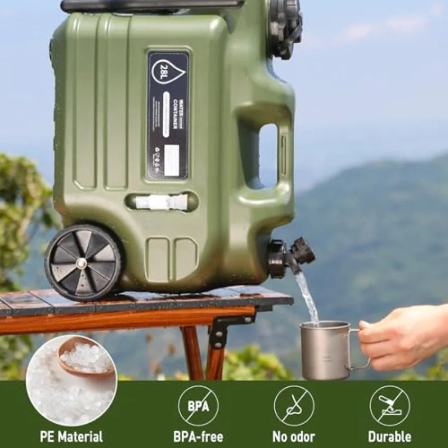 Portable 28L PE Camping Water Jug With Wheels And Spigot
