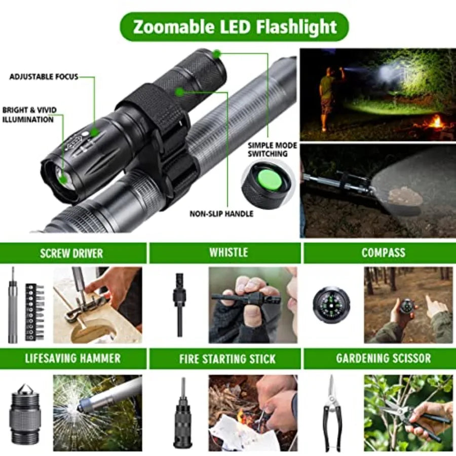 Folding Tactical Shovel Hatchet Combo With Flashlight For Camping
