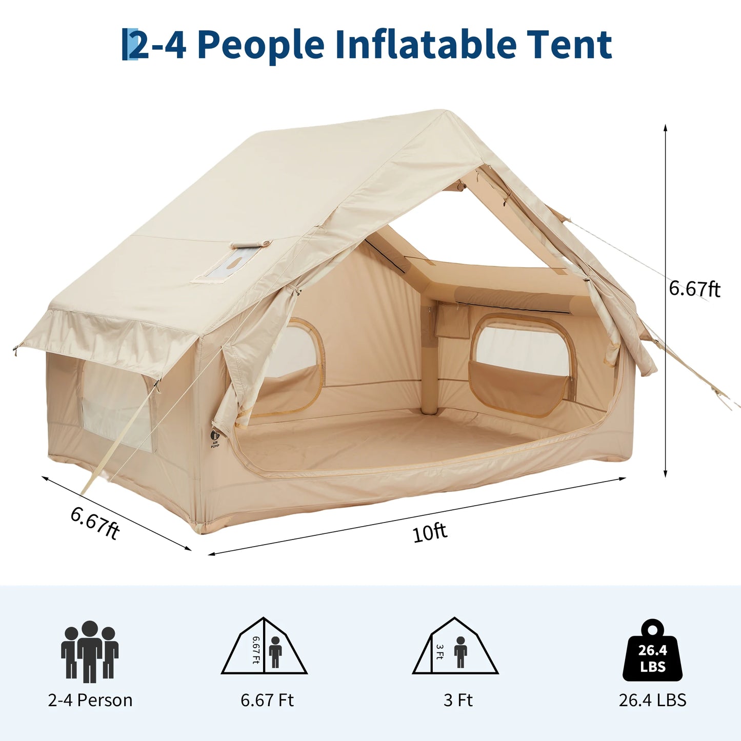 Spacious Waterproof Inflatable Camping Tent For Six Quick Setup Shelter