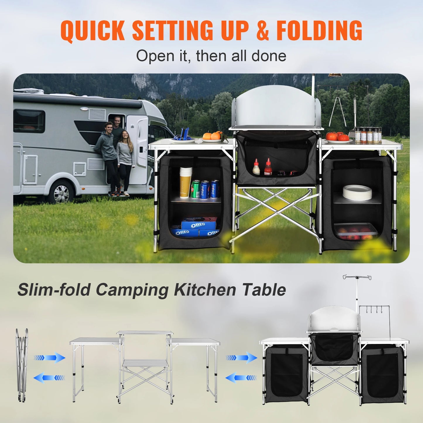 VEVOR Camping Kitchen Table Cabinet Folding X Shaped Bracket Bbq