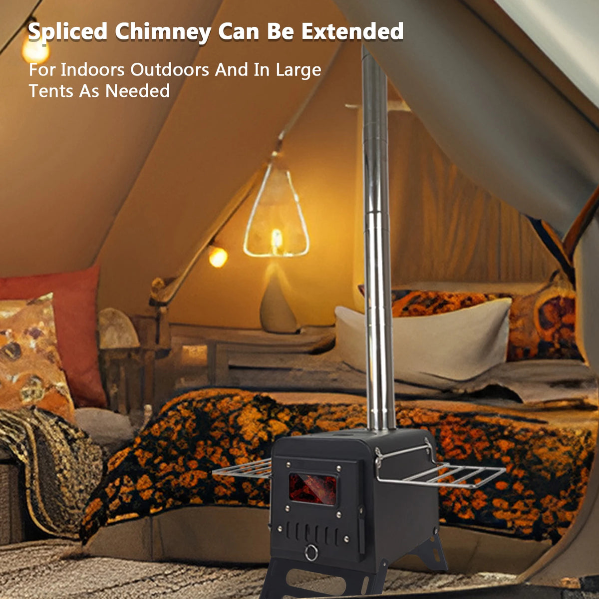 Portable Folding Wood Burning Stove For Tent Camping And Cooking