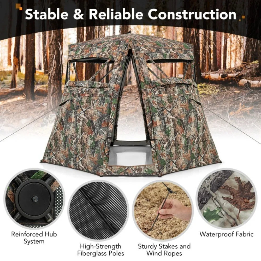 360 Degree Pop Up Hunting Ground Blind With Four See Through Panels