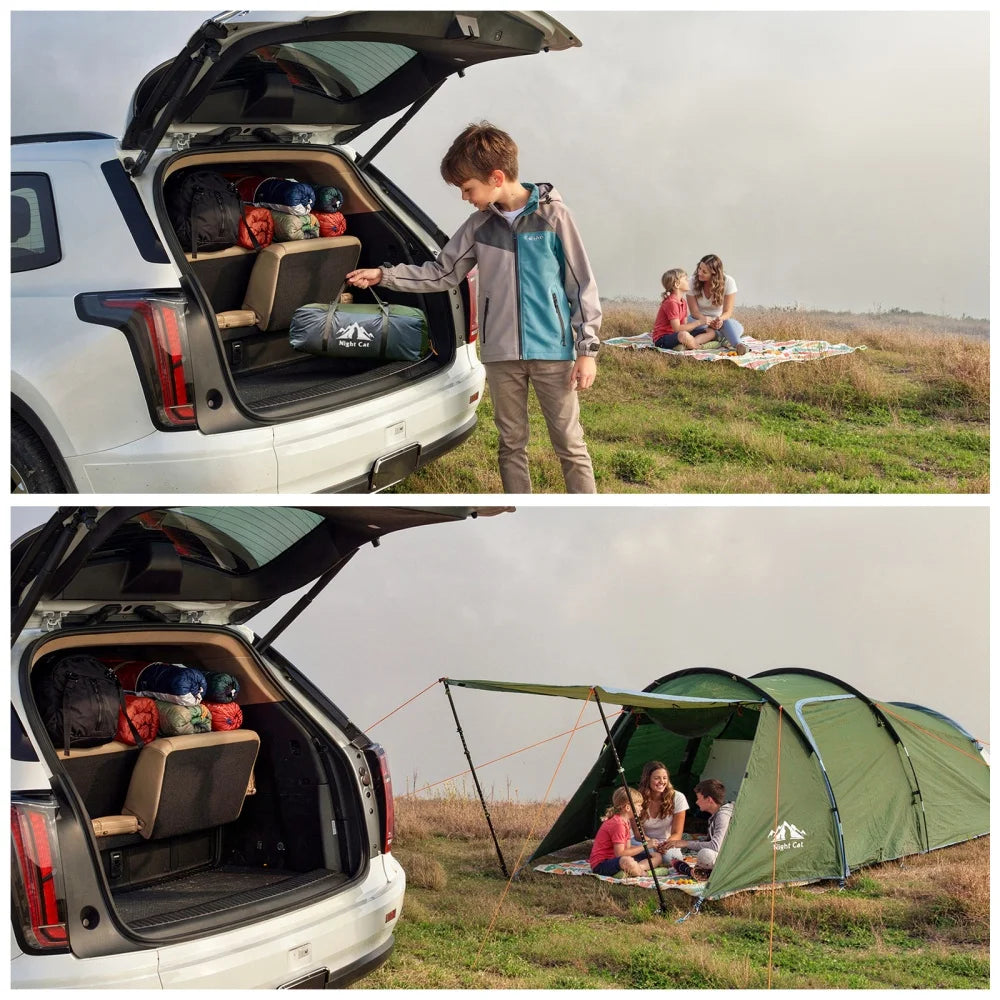 Night Cat 4 Person Waterproof Outdoor Family Tent With Porch