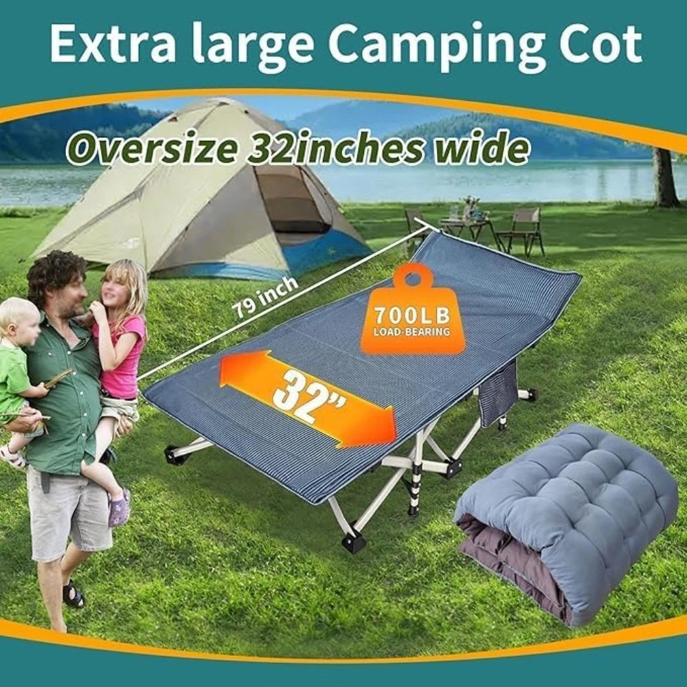 Oversize Camping Cot With Mattress And Carry Bag For Outdoor Use