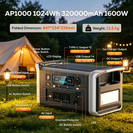 CTOLITY 1024Wh LiFePO4 Portable Power Station 1600W Pure Sine Wave