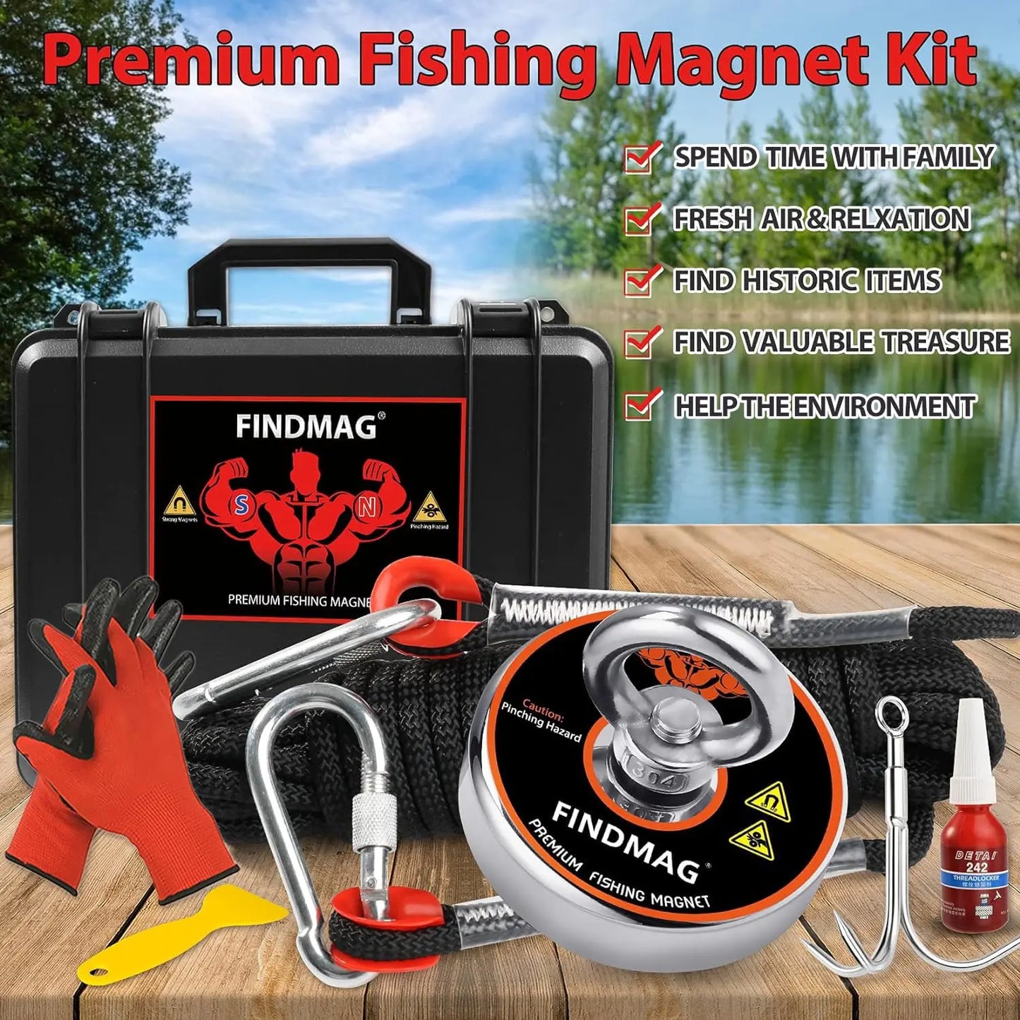 Strong 1000 LBS Fishing Magnet Kit Waterproof Case And Rope