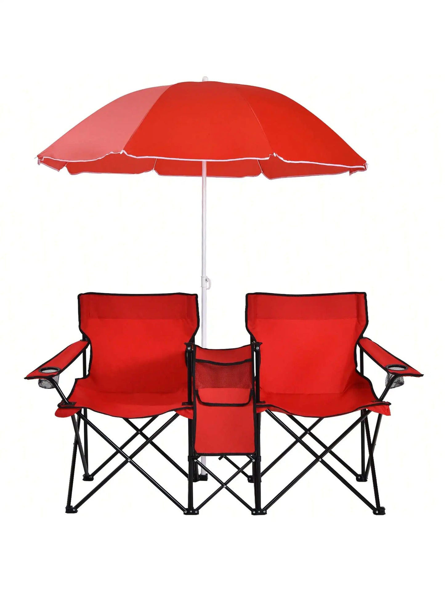 Folding Picnic Double Chair With Umbrella Table Cooler For Beach Camping