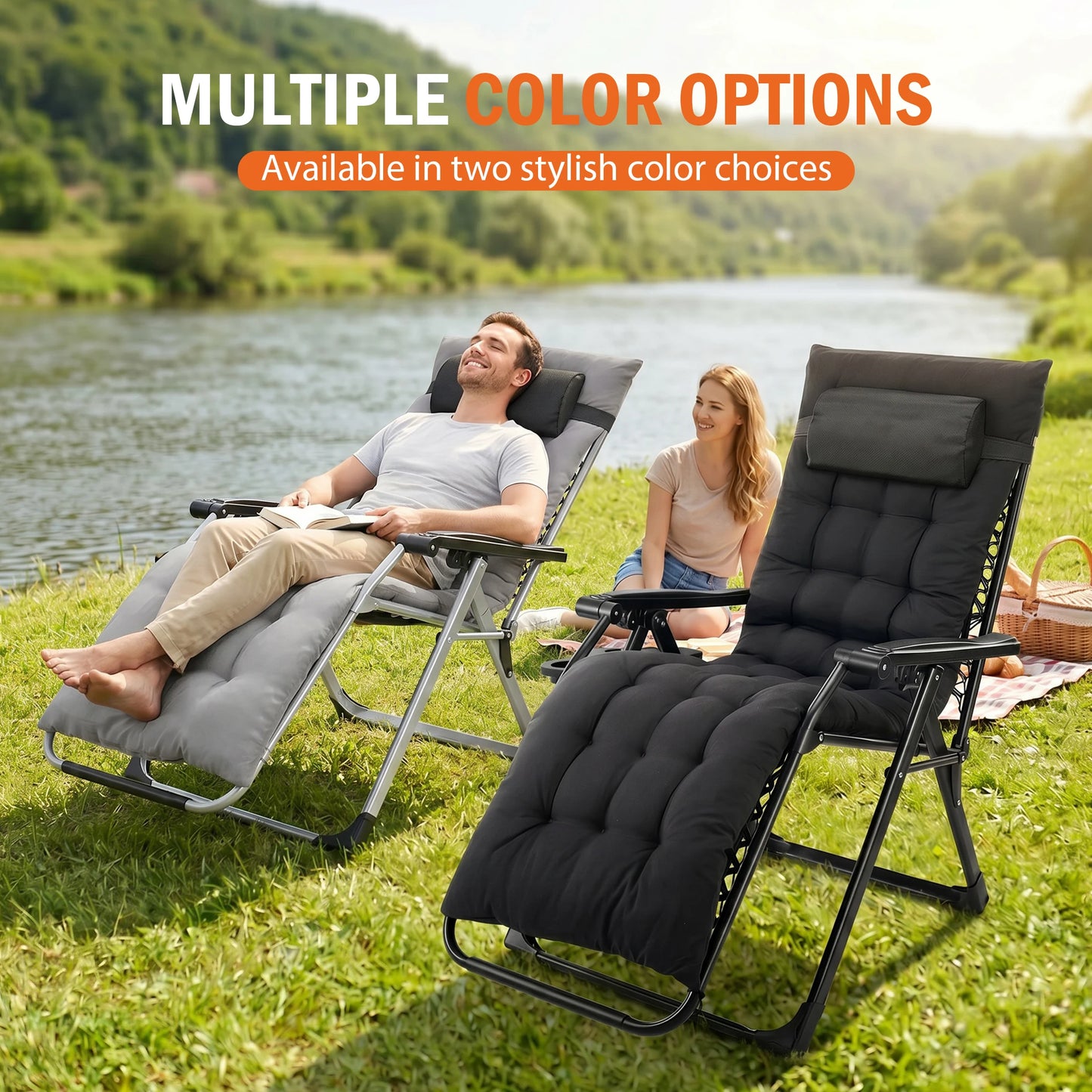 JHK Zero Gravity Reclining Camping Lounge Chair With Cup Holder