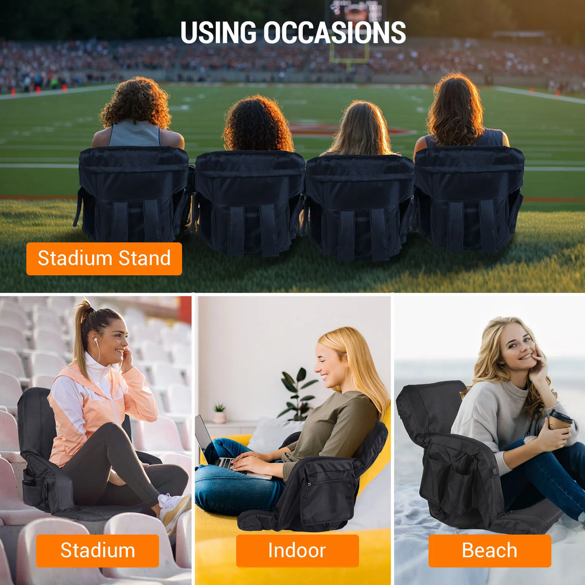 Folding Heated Stadium Seat Cushion With Three Speed Temperature Settings