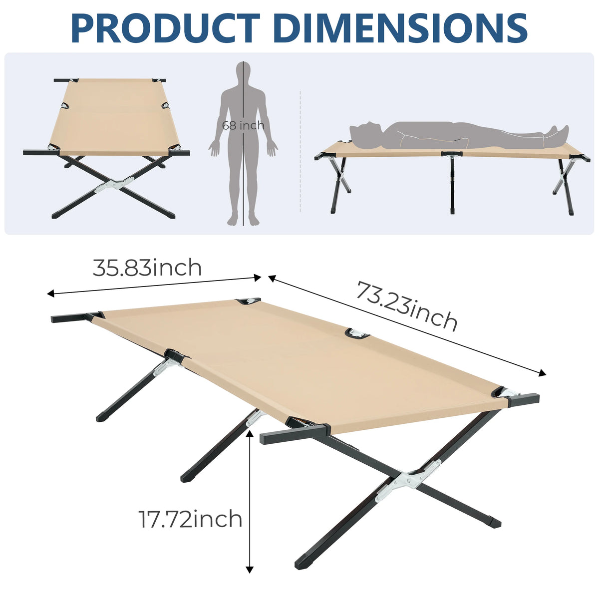 JHK Collapsible Camping Cot With Reinforced Frame For Outdoor Sleeping