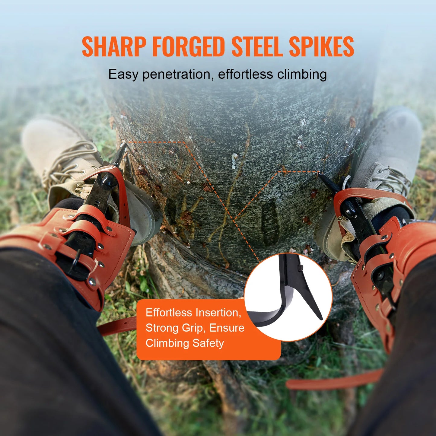 Tree Climbing Spikes Steel With Straps And Protectors 350 Lbs