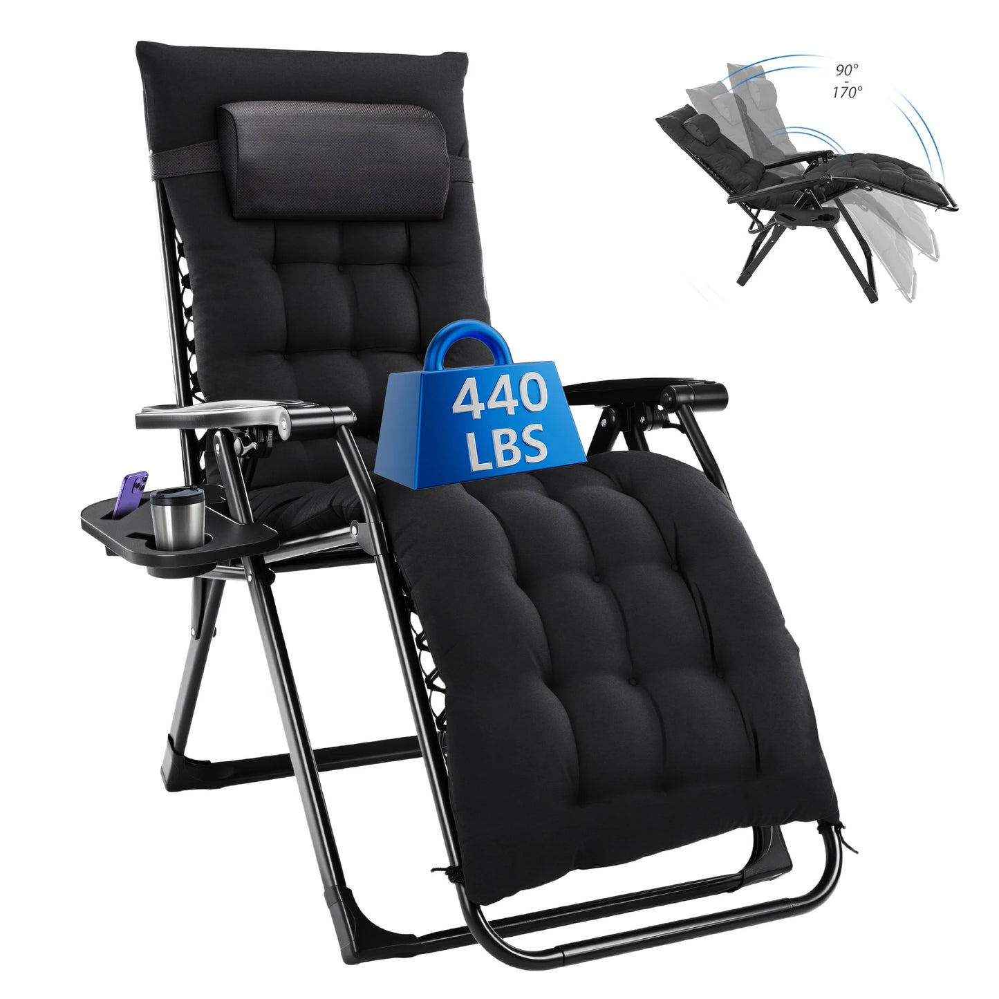 Zero Gravity Cushioned Lounge Chair Folding Camping Cup Holder Cooler