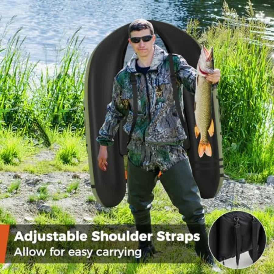 Inflatable Float Tube Fishing Belly Boat with Fish Ruler Pump Storage Bag Adjustable Straps Fishing Float Tube for Angling 350L