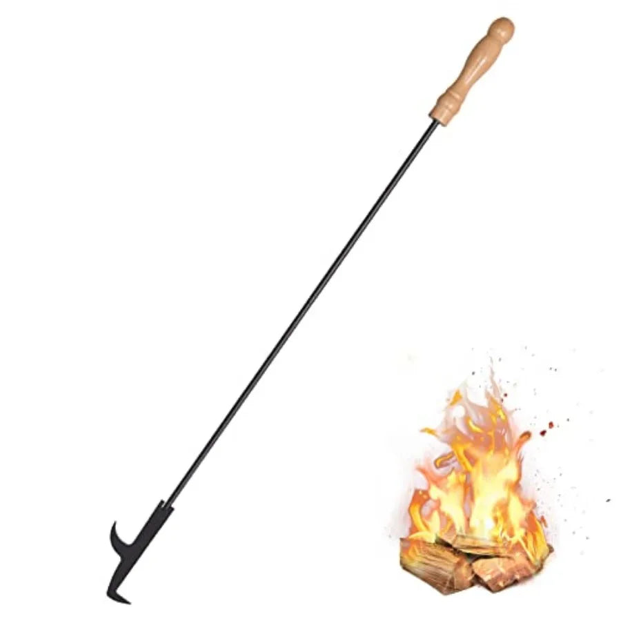 Heavy Duty Camp Fire Poker With Wooden Handle Rustproof Camping