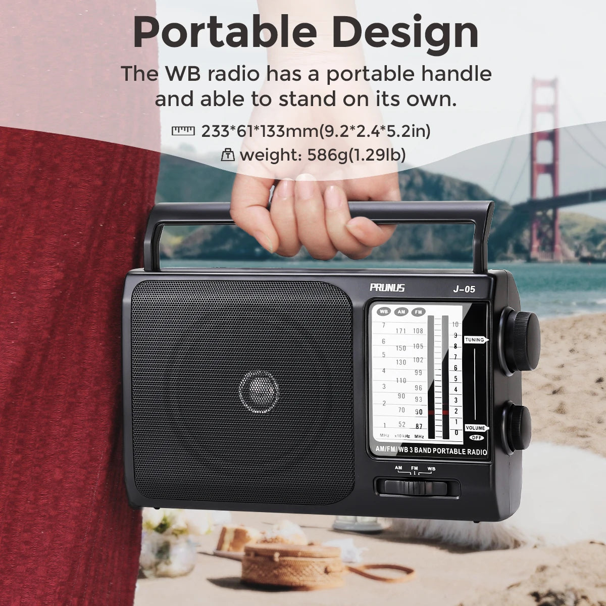 PRUNUS Weather AM FM Portable Radio 3X D Cell Batteries
