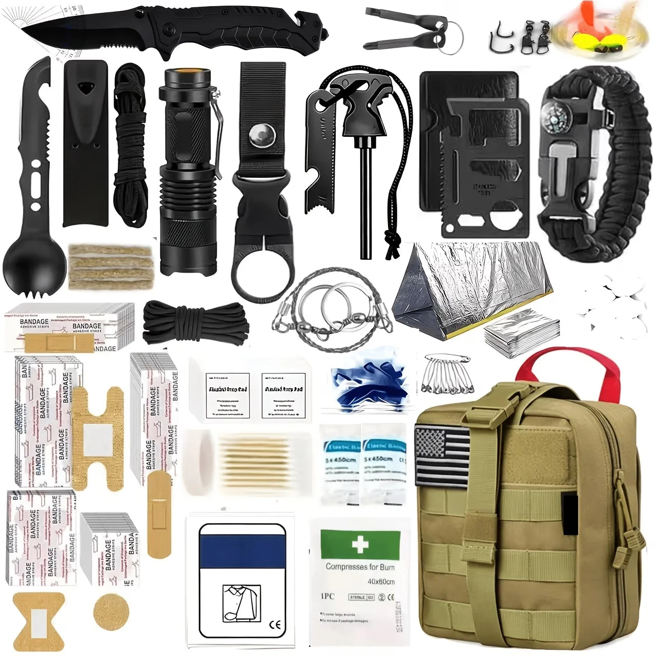 Survival And Outdoor Gear Set With Fire Starters And Tools