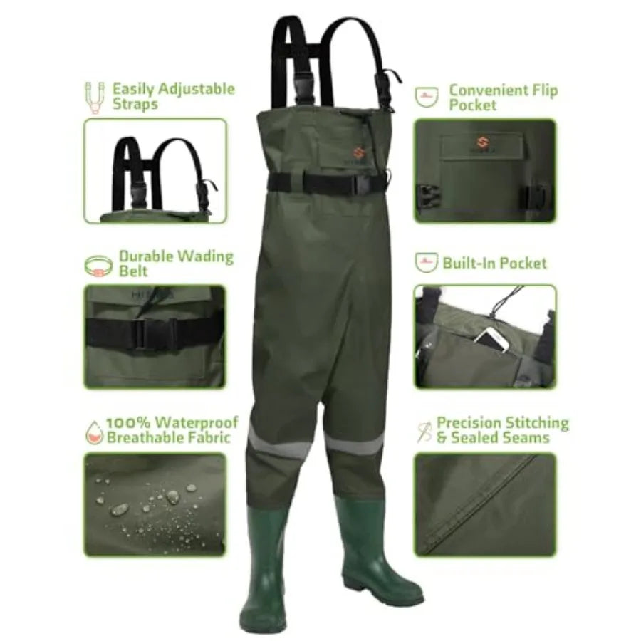 Youth PVC Chest Waders With Boots Waterproof Fishing Waders Reflective Band