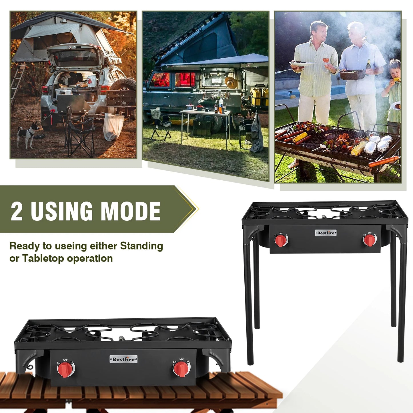2 Burner Camping Stove 150000 BTU High Pressure Propane Grill