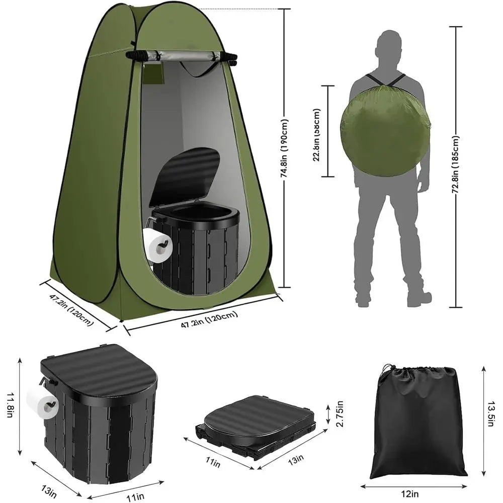 Compact Camping Toilet With Privacy Tent And Outdoor Shower Kit
