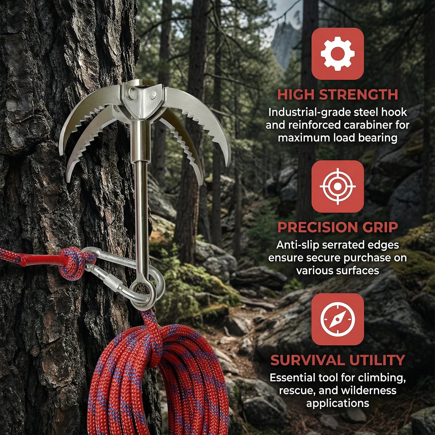 Grappling Hook Survival Gear For Outdoor Rock Climbing And Camping