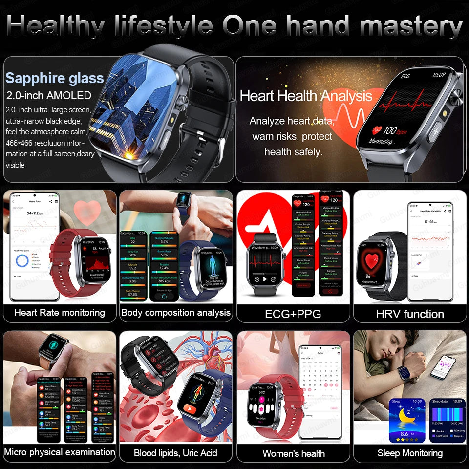 AI Health Diagnosis Smartwatch ECG PPG Blood Pressure BT Call