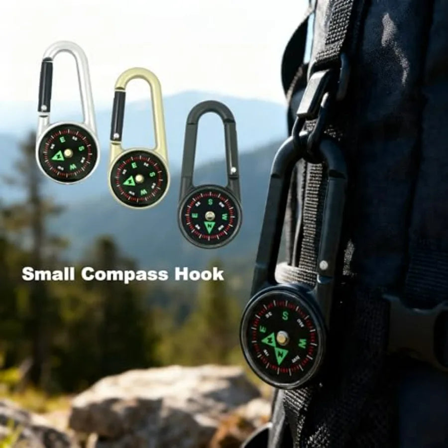 Three Piece Liquid Filled Compass Carabiner Keychain Set for Backpack