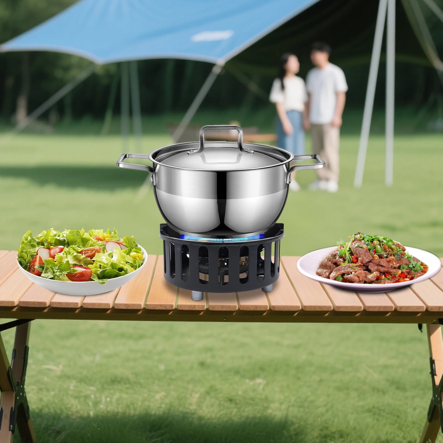 Rolled Steel Portable Camping Stove 72000 BTU 3 Adapter Windproof Cooker