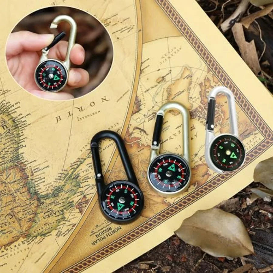 Three Piece Liquid Filled Compass Carabiner Keychain Set for Backpack