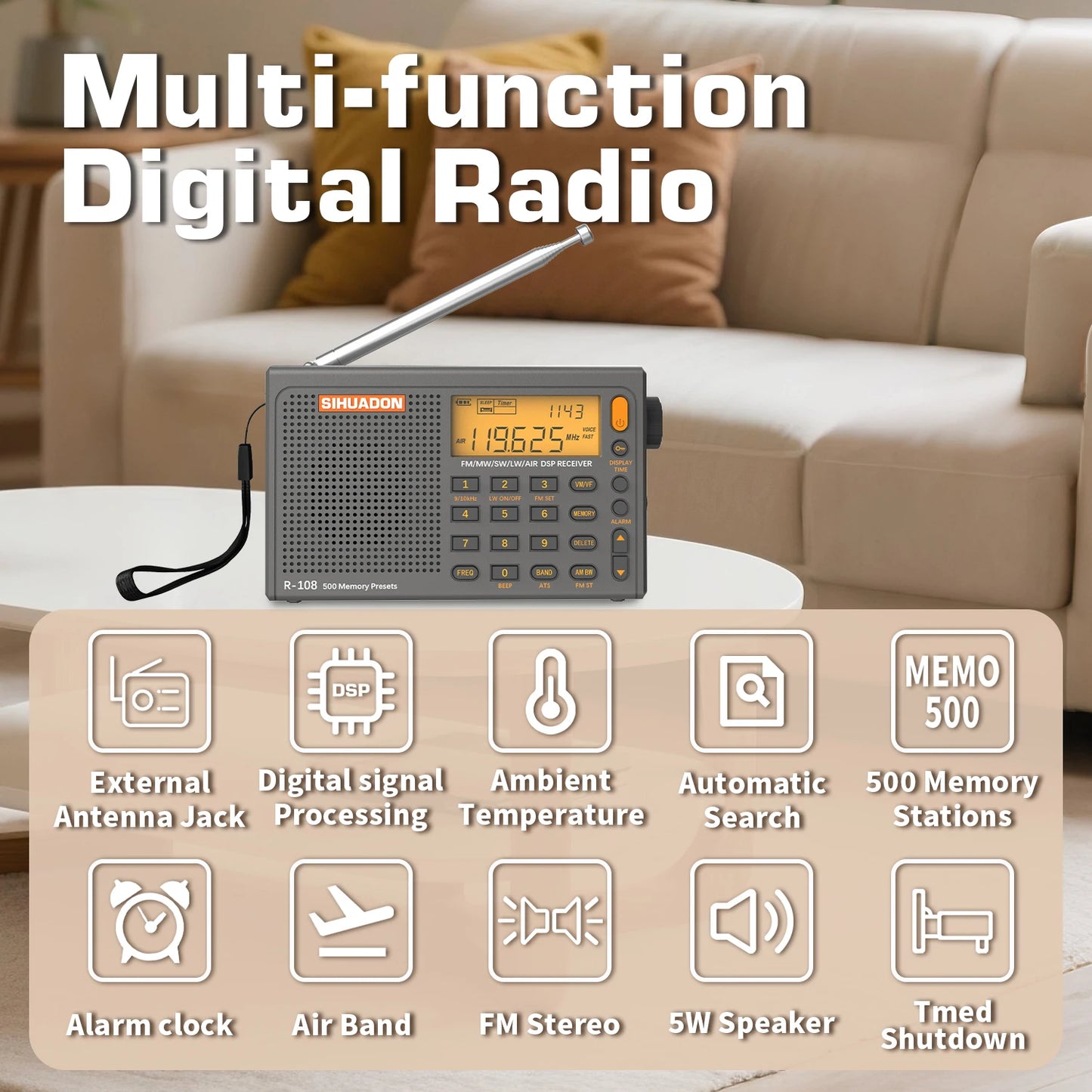 XHDATA R108 DSP Radio AM FM SW LW Airband Receiver