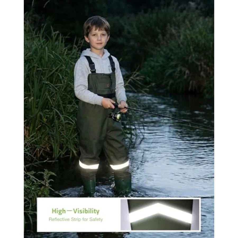 Youth PVC Chest Waders With Boots Waterproof Fishing Waders Reflective Band