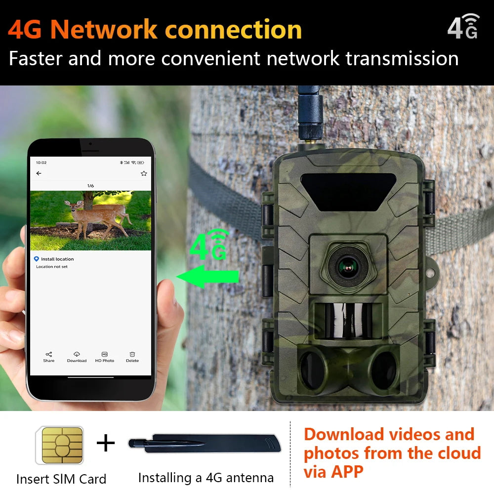 Fargarloo 4G Trail Camera 60MP 1296P Night Vision App Controlled