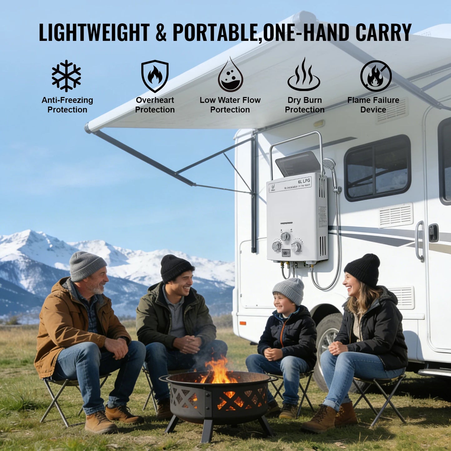 Sihao 6L LPG Gas Water Heater Portable Tankless Boiler Camping