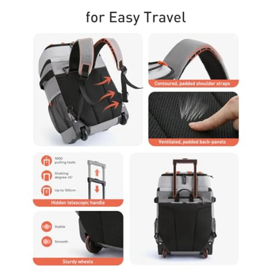 Insulated Rolling Cooler Backpack With Wheels And Handle