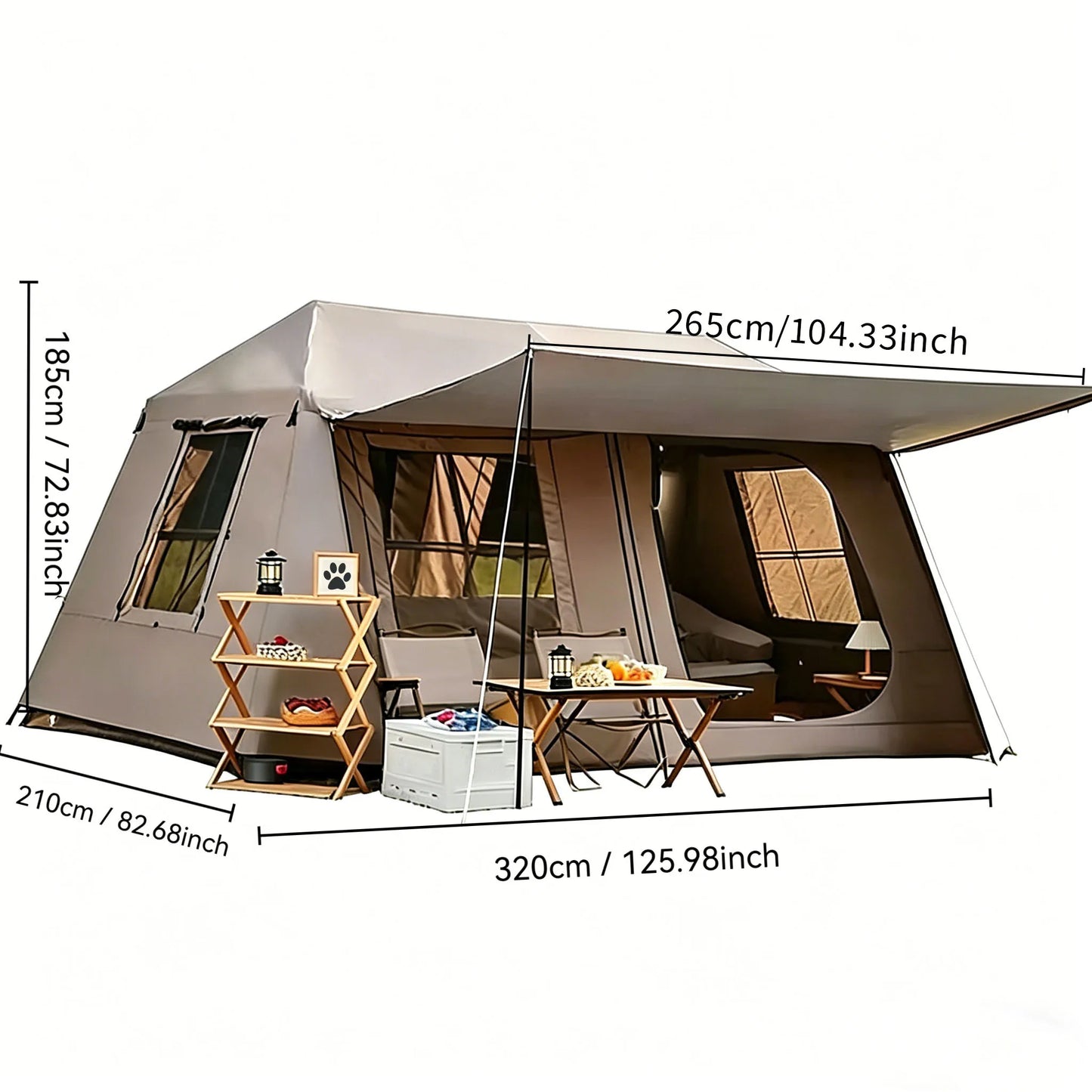 Fully Automatic Quick Set Family Camping Tent With Front Awning All Weather