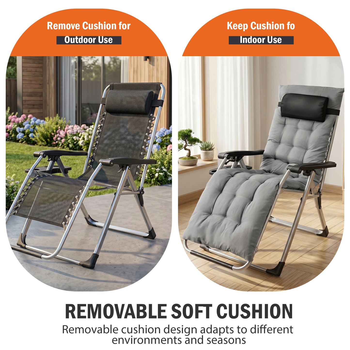JHK Zero Gravity Reclining Camping Lounge Chair With Cup Holder