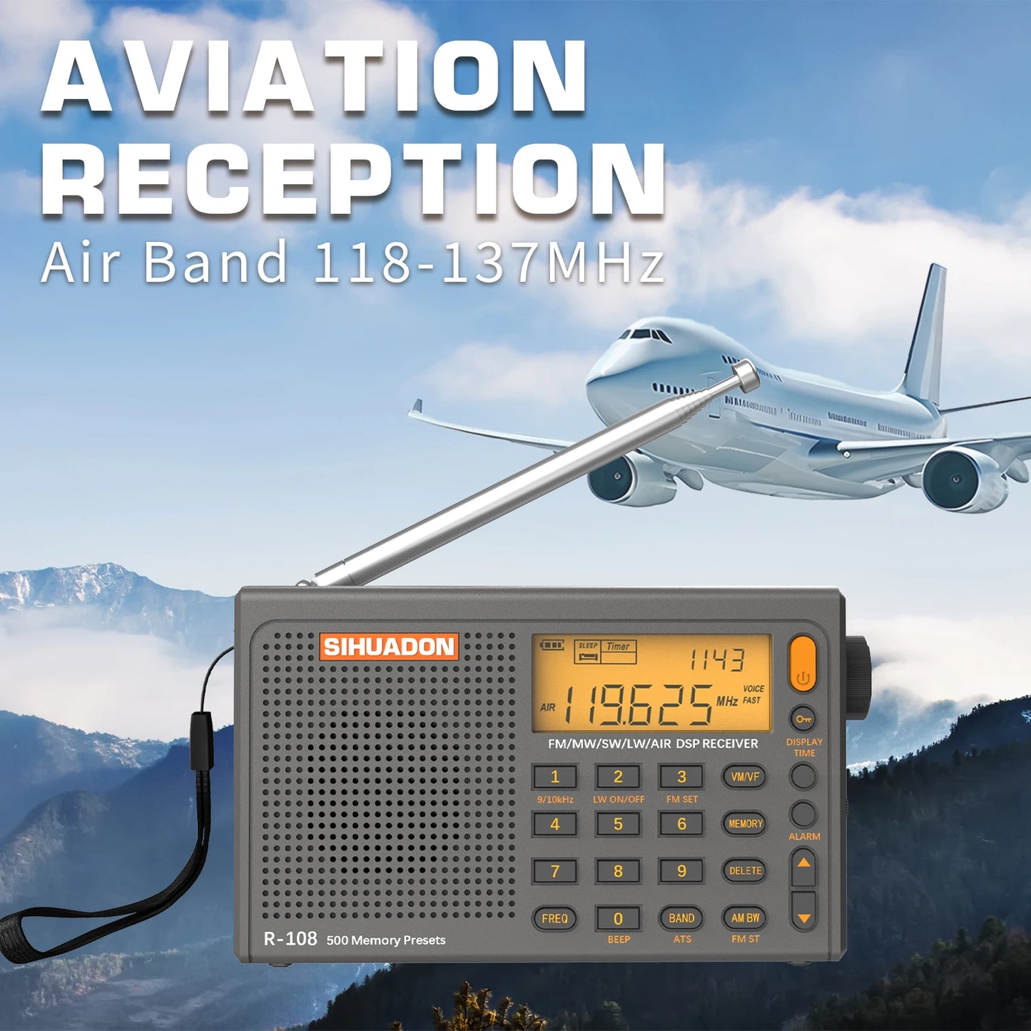XHDATA R108 DSP Radio AM FM SW LW Airband Receiver