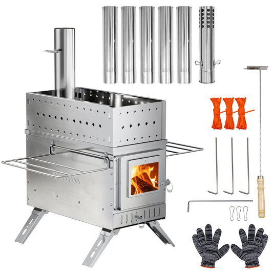 Portable Stainless Steel Hot Tent Stove With Six Chimney Pipes
