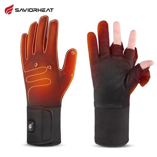 Savior Heated Winter Fishing Gloves Waterproof Windproof 2 Finger Flip