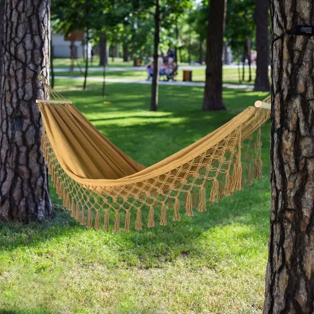 Portable Camping Hammock Canvas Swing 300LBS Weight Capacity With Ropes Carry Bag