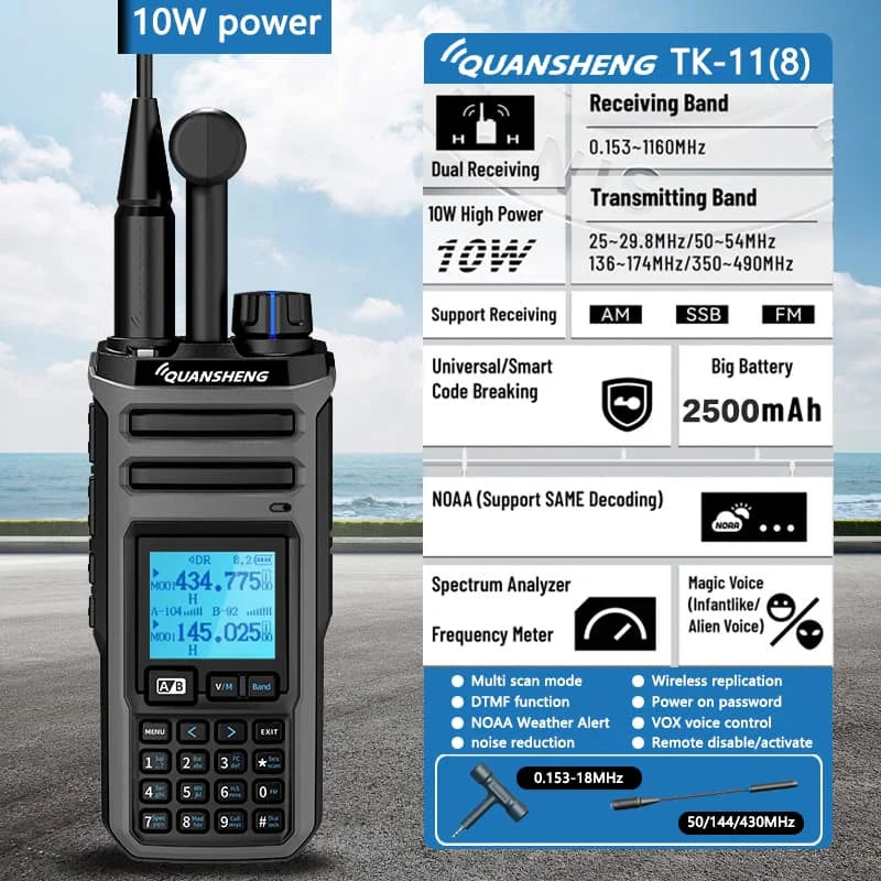 Quan Sheng TK115 10W VHF UHF Dual Band Radio IP55 NOAA Weather Alert