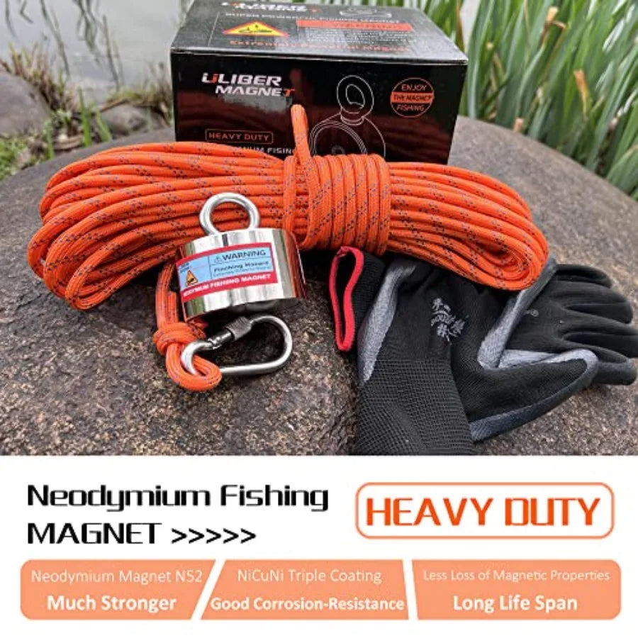Fishing Magnet Kit 1000lbs Strong Large Neodymium Fishing Magnet with 66ft Rope for River Retrieval Recycling Magnetic Salvage