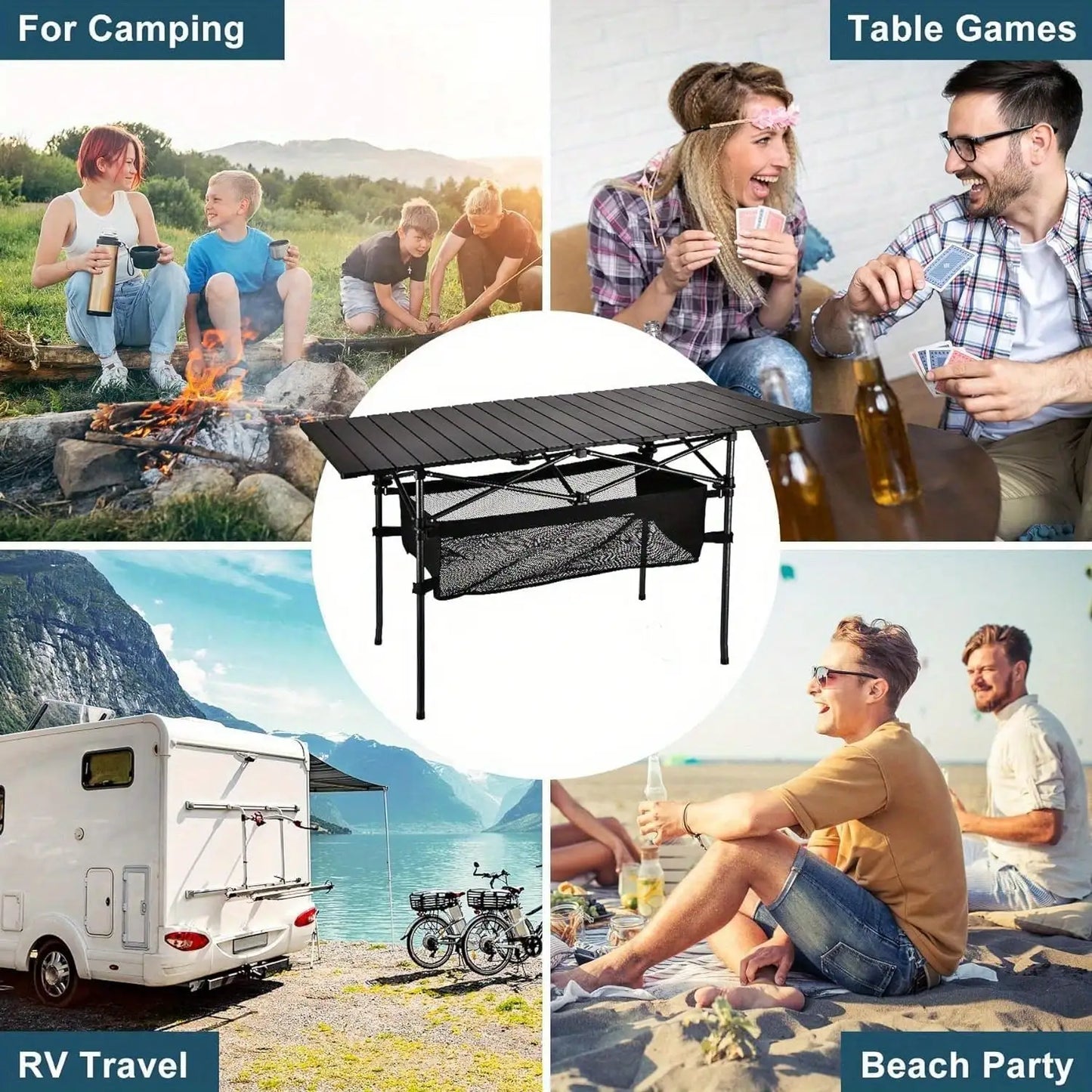 Portable Aluminum Folding Picnic And Camping Table With Roll Up Design