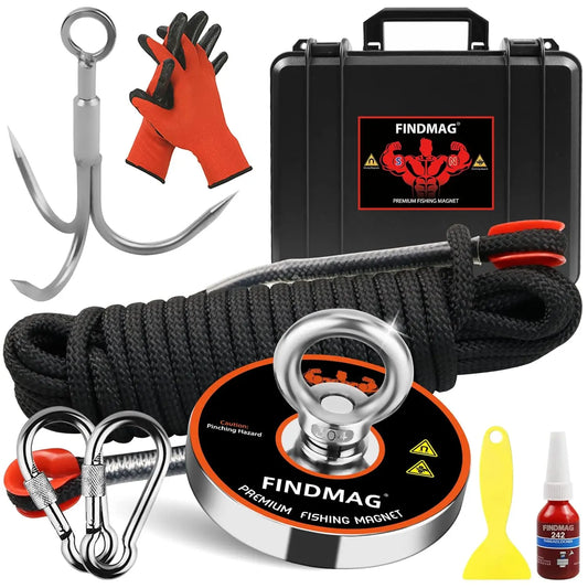Strong 1000 LBS Fishing Magnet Kit Waterproof Case And Rope